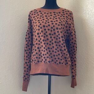 Madewell Brown Polka Leopard Pleat-Sleeve Dot Sweatshirt Top 100% Cotton Stretch
